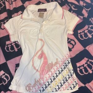 2000s y2k Baby Phat Cream and Pink Polo Shirt